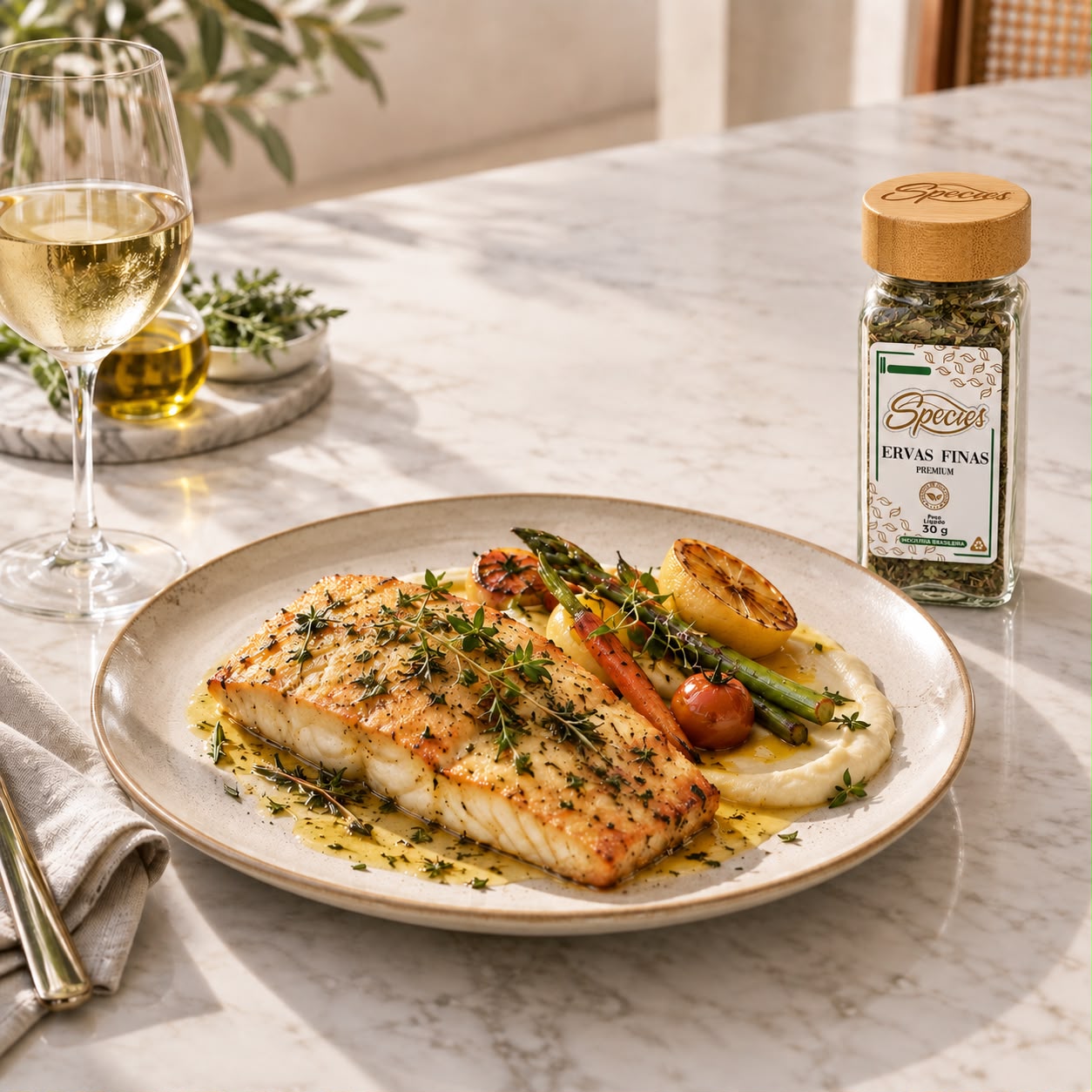 FILÉ DE PEIXE ASSADO COM ERVAS
