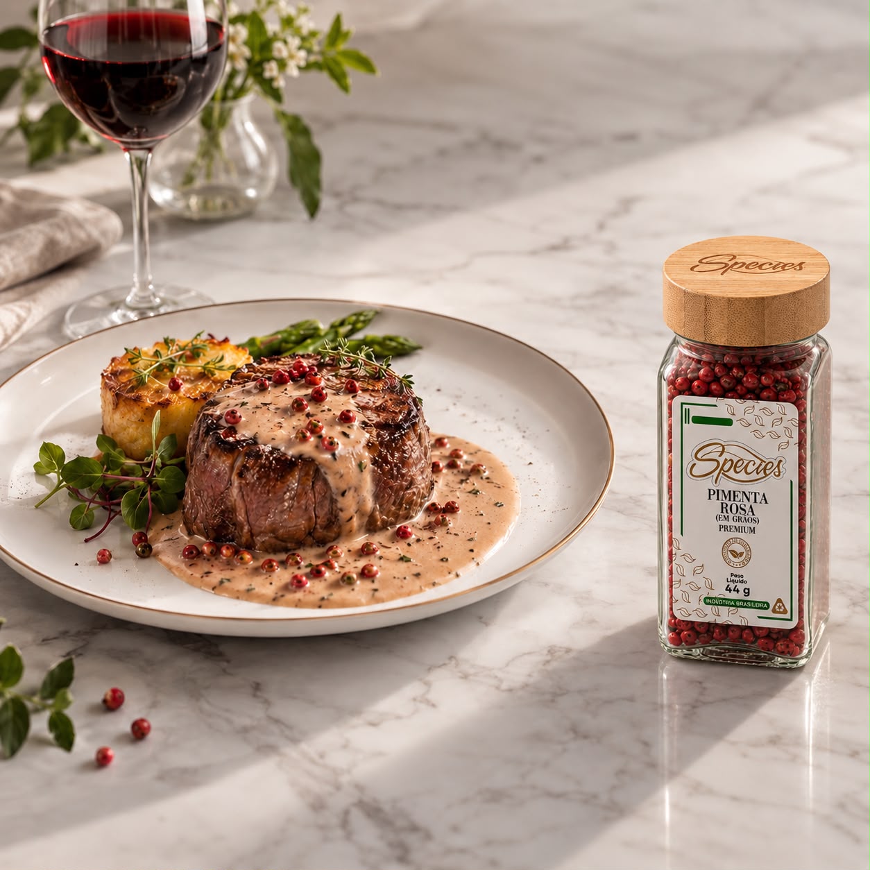 FILÉ MIGNON AO MOLHO DE PIMENTA-ROSA
