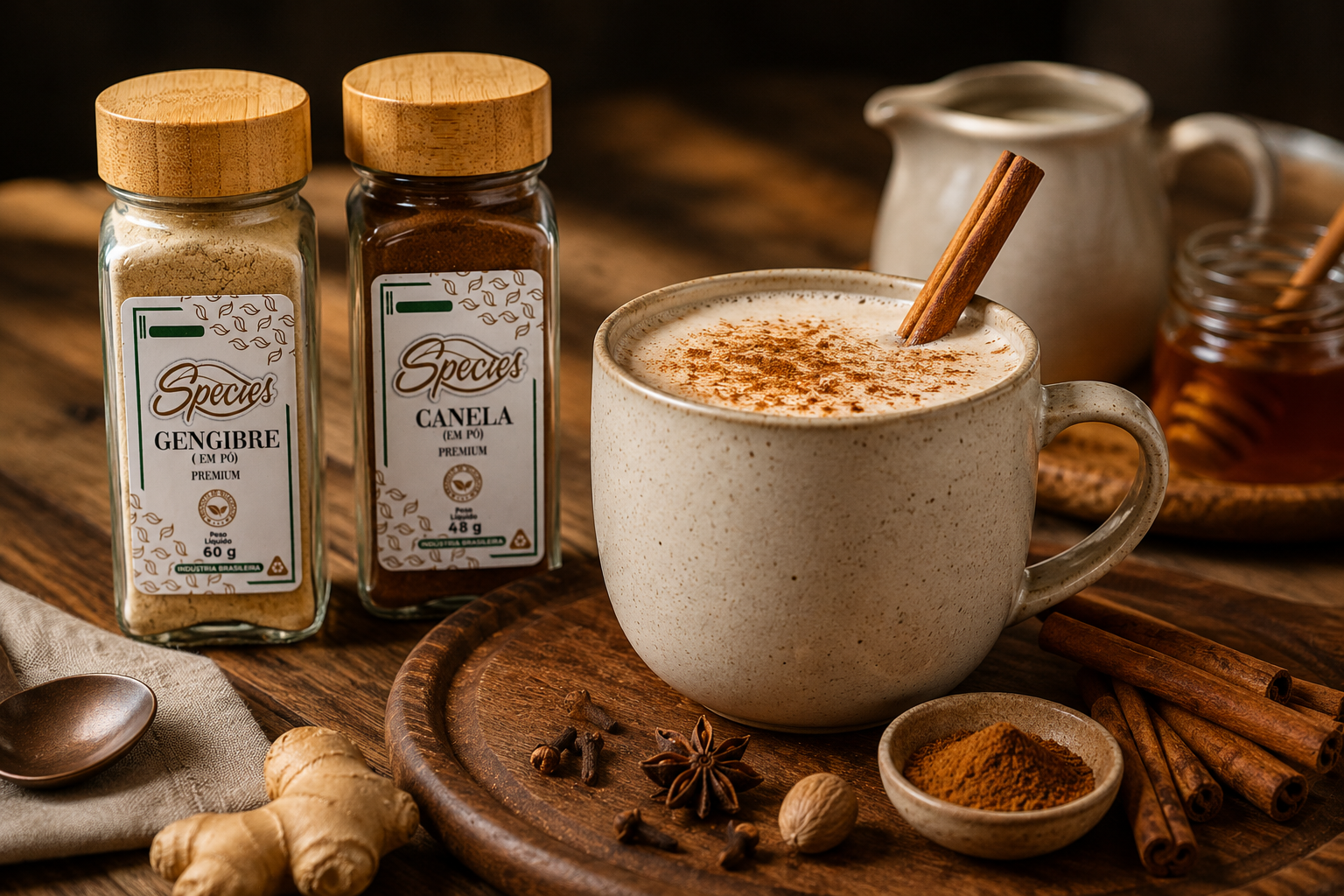 CHÁ CREMOSO DE ESPECIARIAS COM CANELA, GENGIBRE E NOZ-MOSCADA