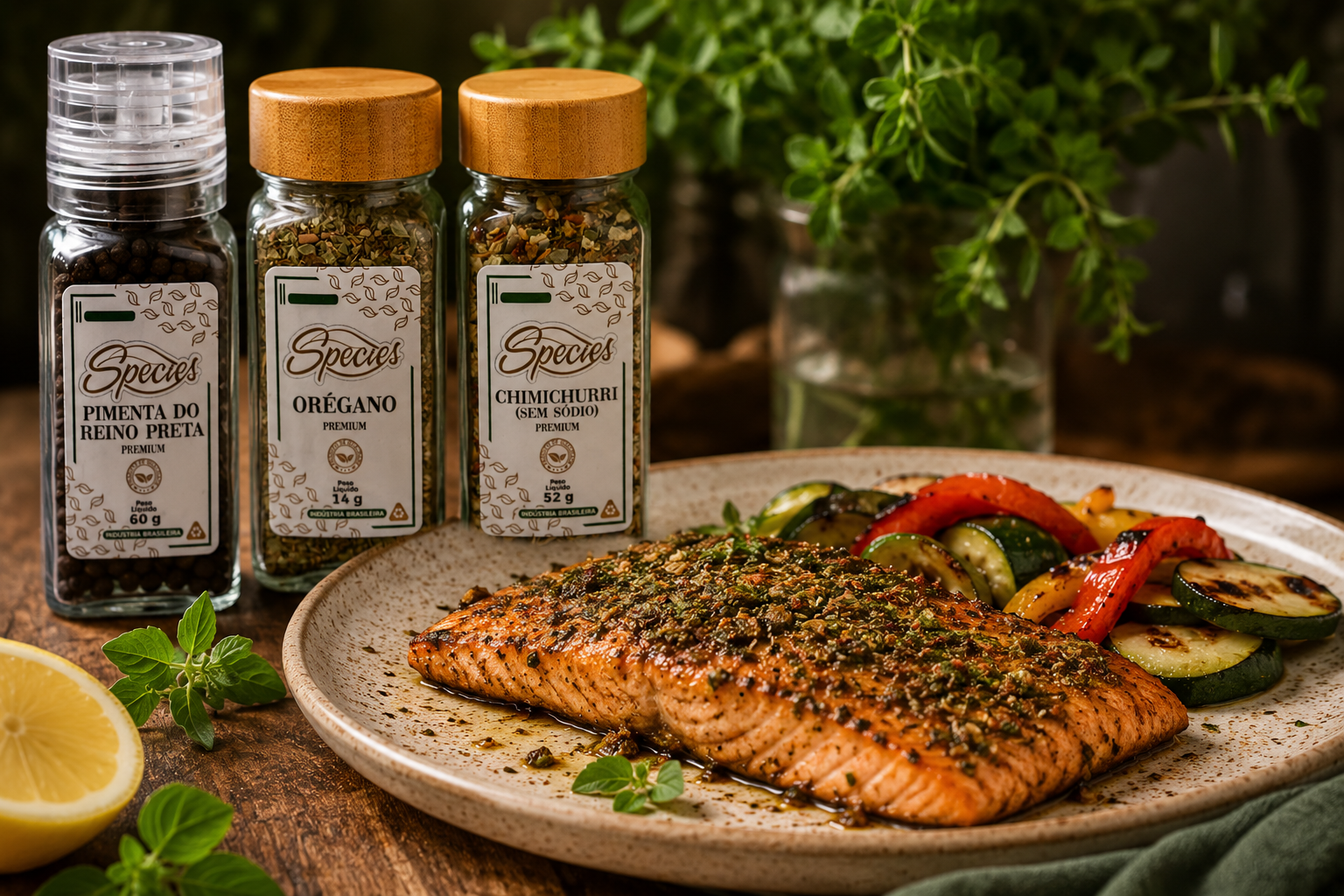 SALMÃO GRELHADO COM CROSTA DE ERVAS