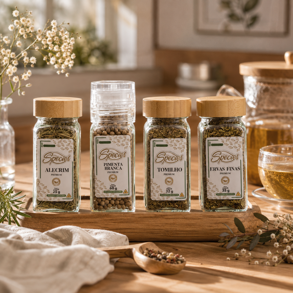 Kit Tomilho, Ervas Finas, Alecrim e Pimenta Branca Species Premium