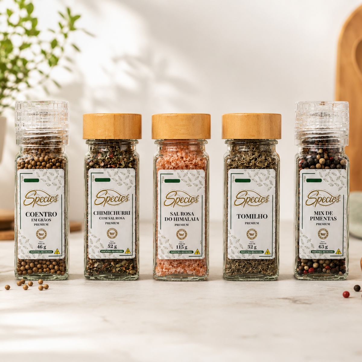 KIT ESPECIARIAS GOURMET PREMIUM SPECIES – COENTRO EM GRÃOS, CHIMICHURRI, SAL ROSA DO HIMALAIA, TOMILHO E MIX DE PIMENTAS