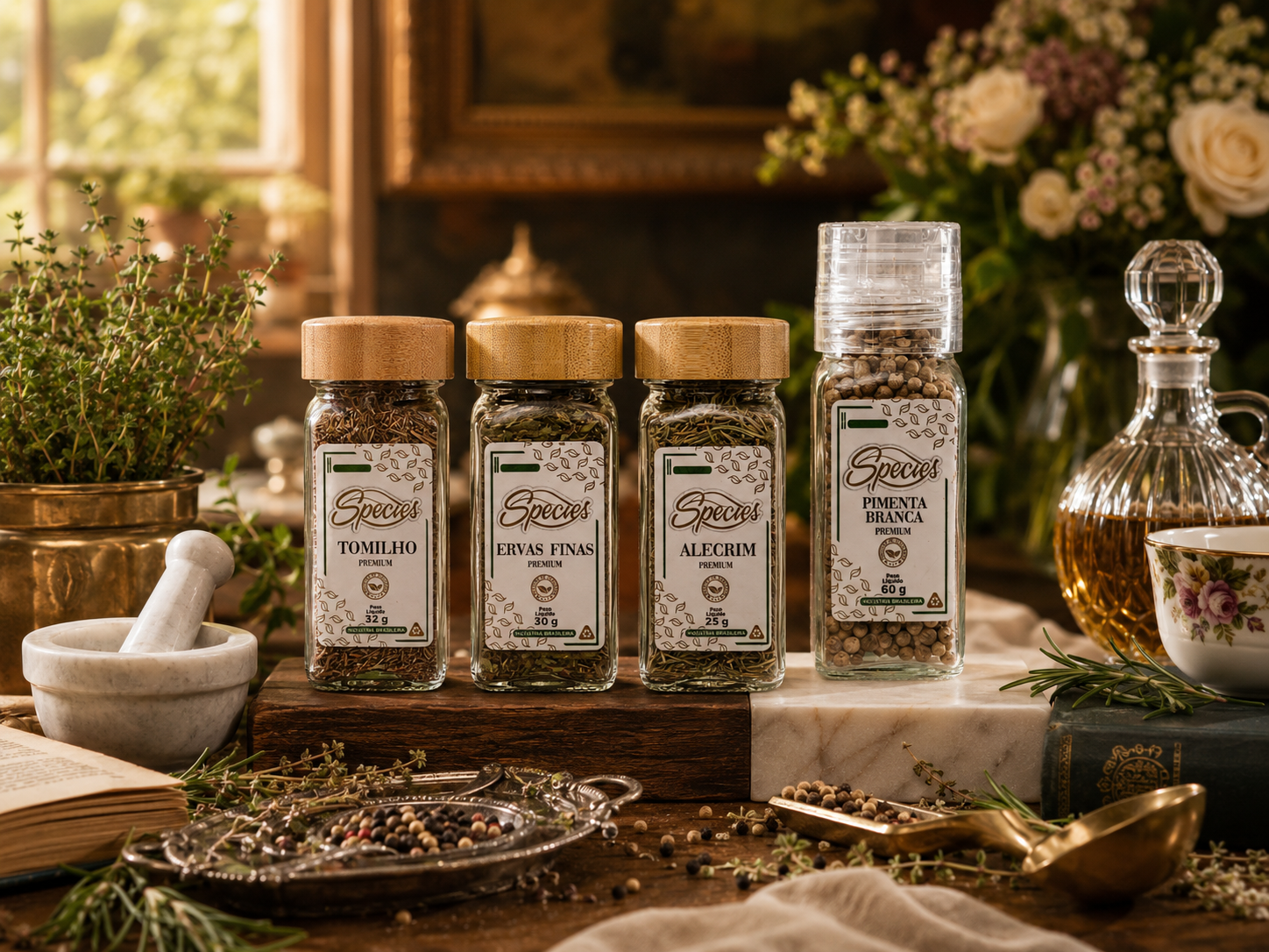 Kit Tomilho, Ervas Finas, Alecrim e Pimenta Branca Species Premium